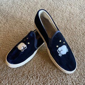 Soludos Navy Blue Velvet Sheep Slip-on Sneakers